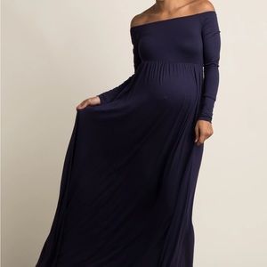 PinkBlush Navy Off Shoulder Maternity Maxi Dress